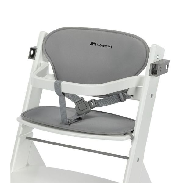 Chaise haute évolutive 2-en-1 Timba ² blanc avec coussin gris + transat Tinted Graphite