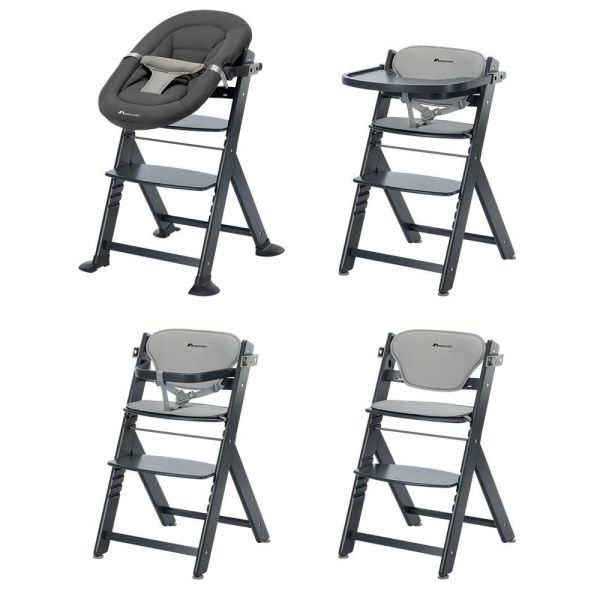 Chaise haute évolutive 2-en-1 Timba ² avec coussin Mineral Graphite  + transat Tinted Graphite