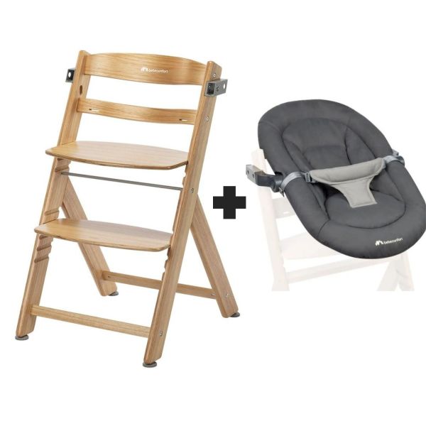 Chaise haute évolutive 2-en-1 Timba ² Natural Wood + transat Tinted Graphite