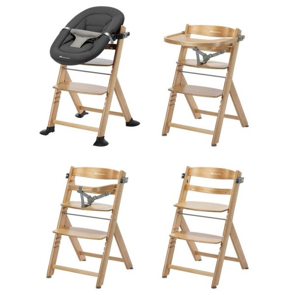 Chaise haute évolutive 2-en-1 Timba ² Natural Wood + transat Tinted Graphite