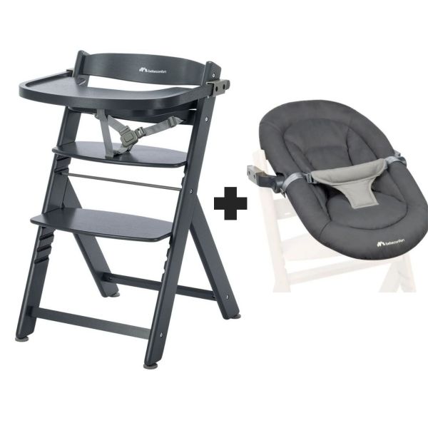 Chaise haute évolutive 2-en-1 Timba ² Warm Gray + transat Tinted Graphite