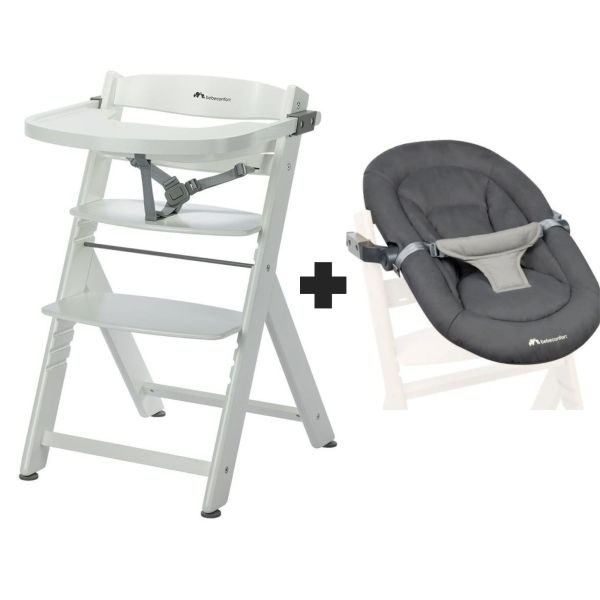 Chaise haute évolutive 2-en-1 Timba ² White + transat Tinted Graphite