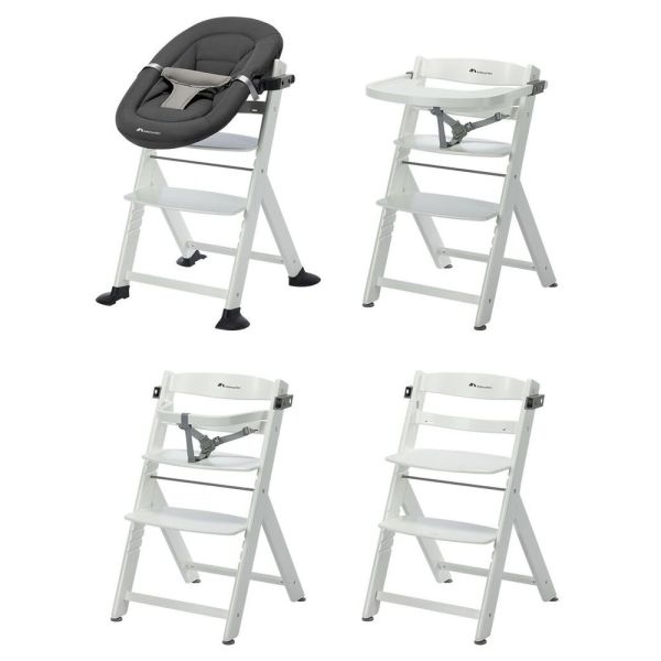 Chaise haute évolutive 2-en-1 Timba ² White + transat Tinted Graphite