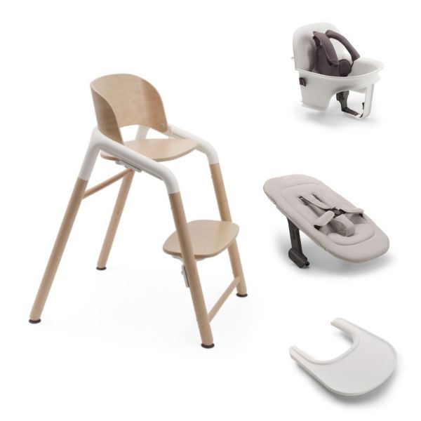 Pack chaise haute neutre/blanc avec Transat  Blanc polaire + Kit Baby et tablette