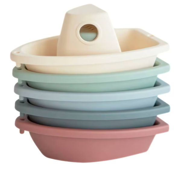 Pack jouets de bain avec poncho : Gobelet natural, Moulin à eaux wheel, Bateaux original et Poncho ours fog