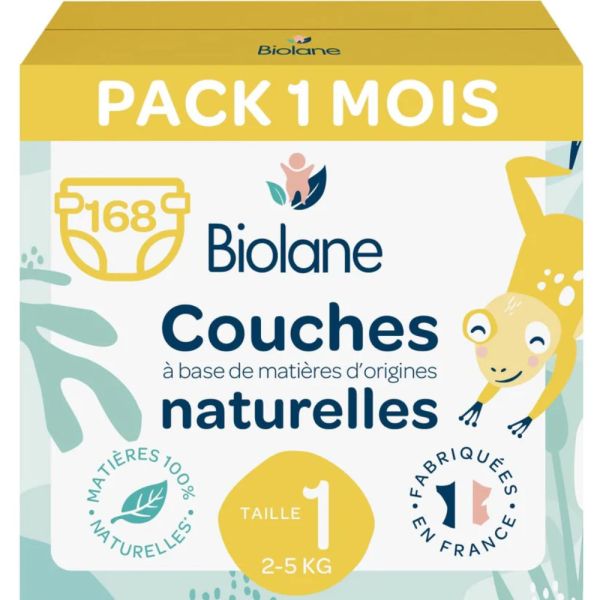 Couches bébé taille 1 Pack 1 mois 168 couches + 4 x 72 lingettes