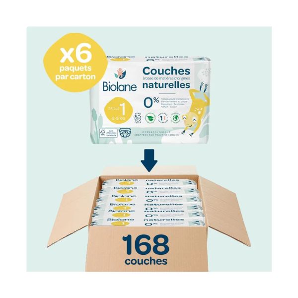 Couches bébé taille 1 Pack 1 mois 168 couches + 4 x 72 lingettes