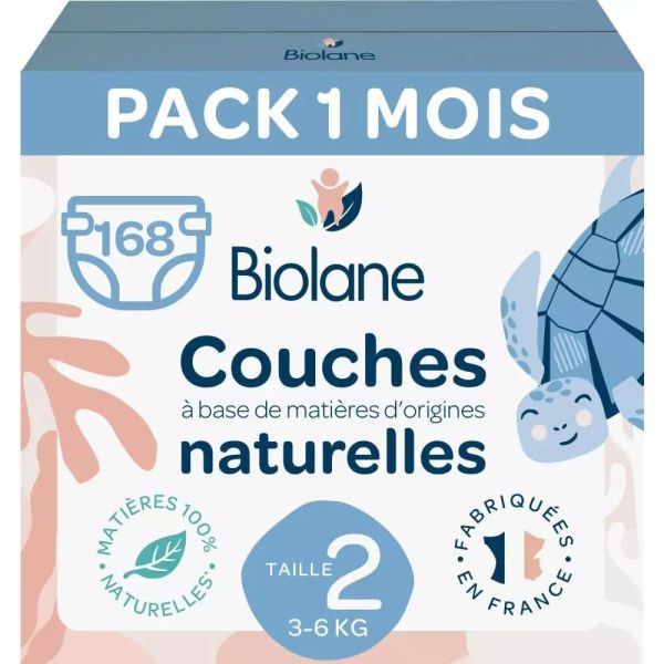 Couches bébé taille 2 Pack 1 mois 168 couches + 4 x 72 lingettes