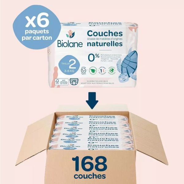 Couches bébé taille 2 Pack 1 mois 168 couches + 4 x 72 lingettes