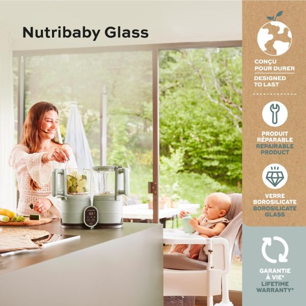 Robot cuiseur bébé Nutribaby Glass Celadon Green avec 2 Babybols 250 ml