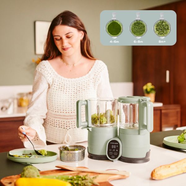 Robot cuiseur bébé Nutribaby Glass Celadon Green avec 2 Babybols 250 ml