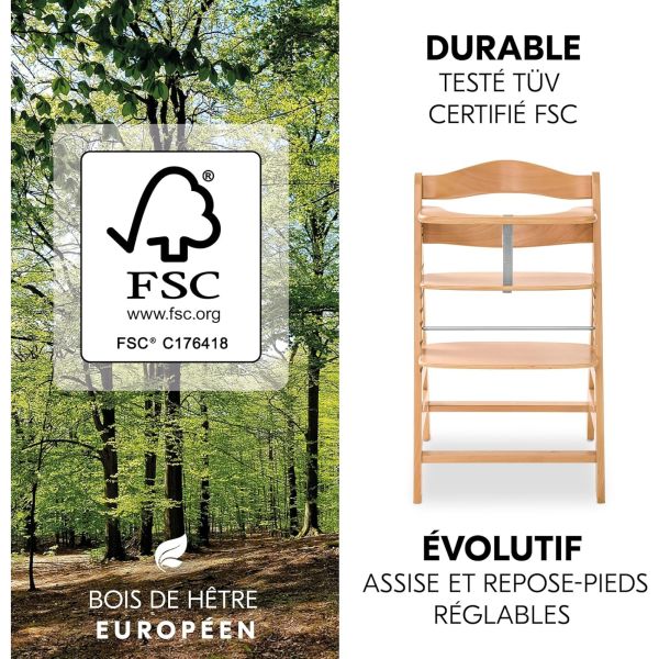 Pack Chaise haute évolutive Alpha+ Naturelle + Coussin Deluxe Noir