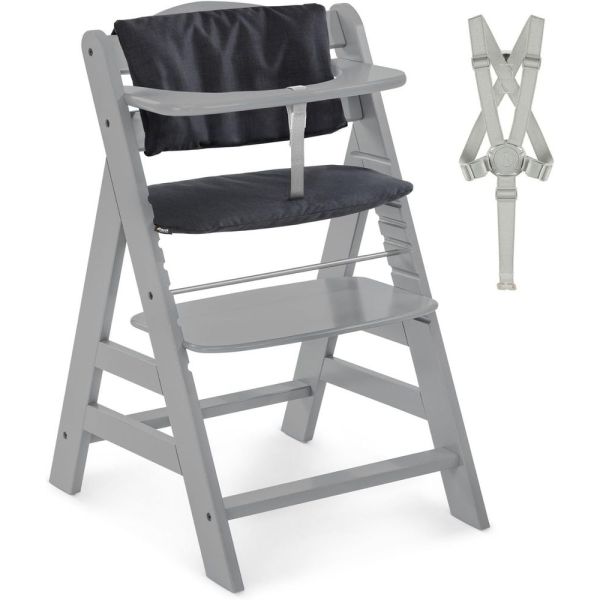 Pack Chaise haute évolutive Alpha+ Grise + Coussin Deluxe Noir