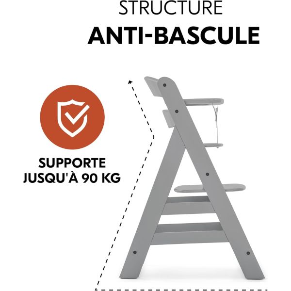 Pack Chaise haute évolutive Alpha+ Grise + Coussin Deluxe Noir