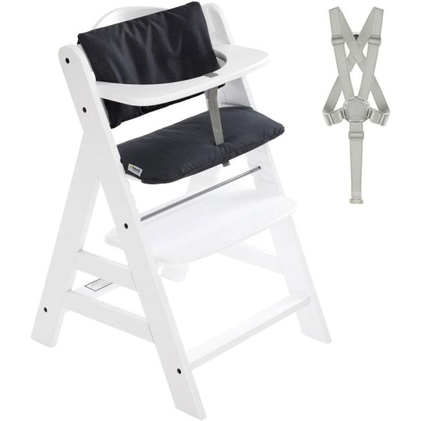 Pack Chaise haute évolutive Alpha+ Blanc + Coussin Deluxe Noir