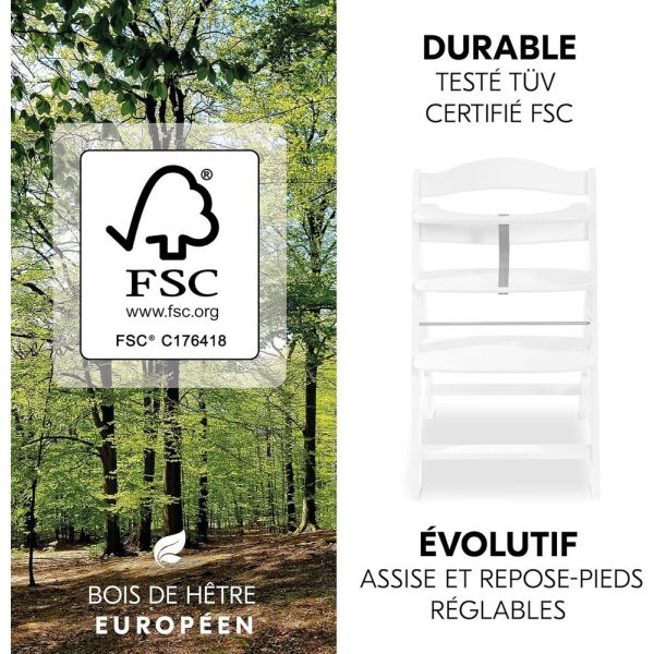 Pack Chaise haute évolutive Alpha+ Blanc + Coussin Deluxe Noir