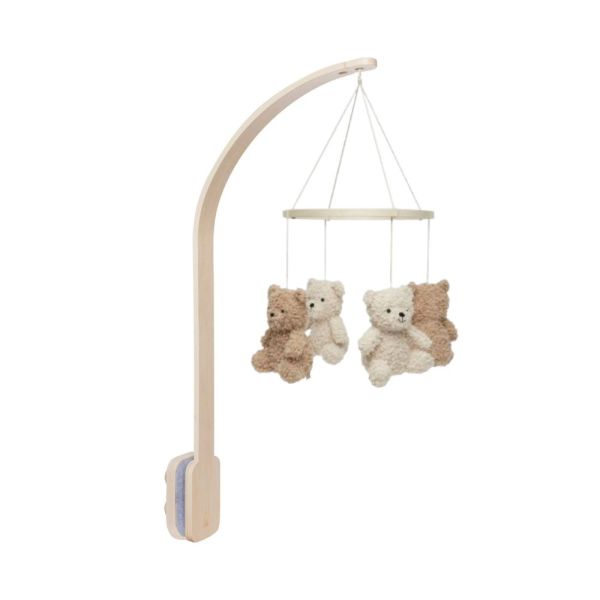 Pack support mobile bébé bois + mobile d’éveil bébé Teddy Bear Naturel et Biscuit