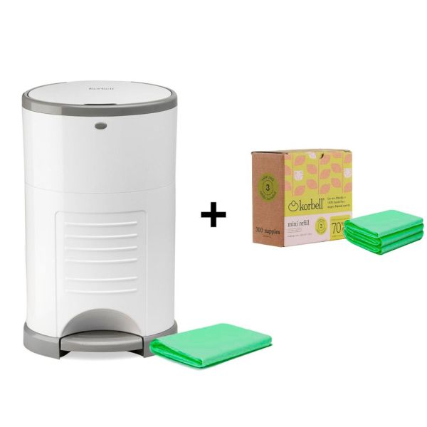 Pack poubelle à couches 9L blanche + 4 recharges anti-odeurs