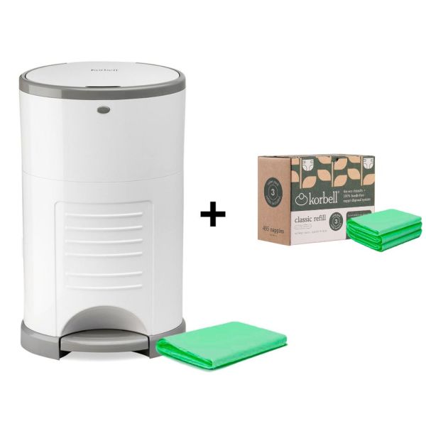 Pack poubelle à couches blanche 16L + 4 recharges anti-odeurs