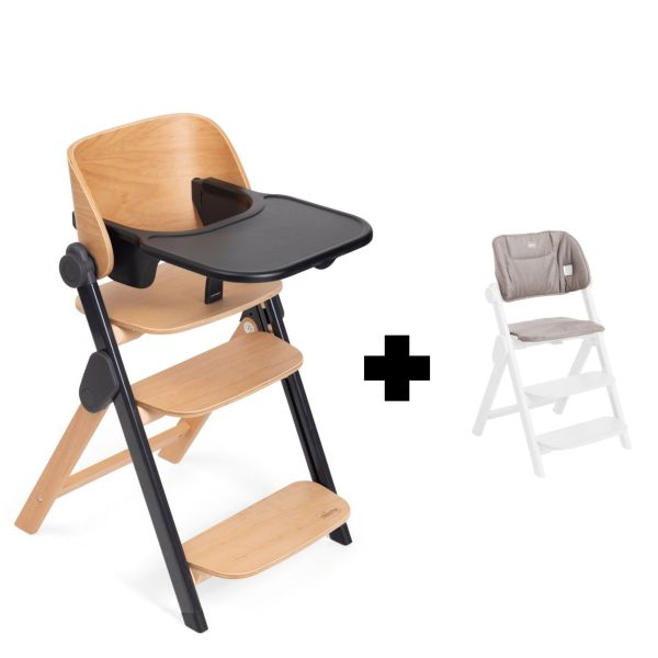 Chaise haute Meraviglia Ebony + Coussin de siège Meraviglia sandshell