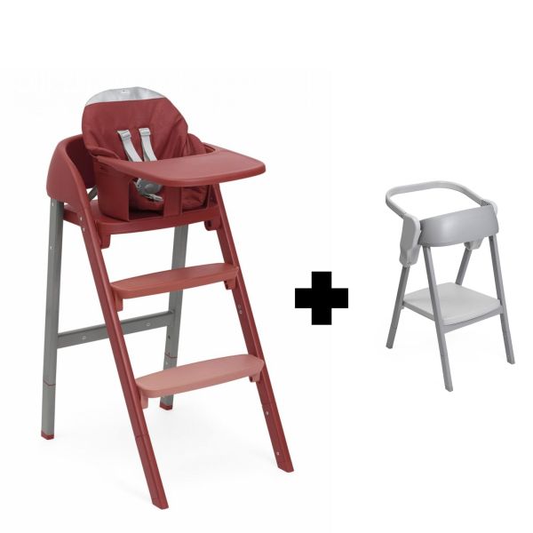 Chaise haute Crescendo Up colorado red re_lux + Kit tour d'observation Crescendo Up grey