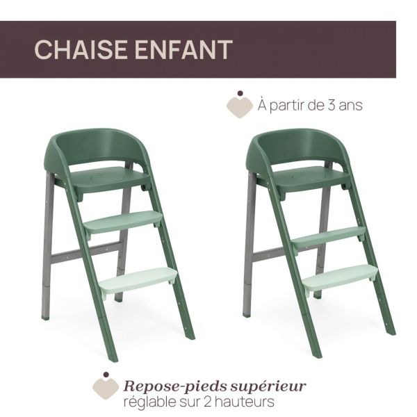 Chaise haute Crescendo Up imperial green re_lux + Kit tour d'observation Crescendo Up grey