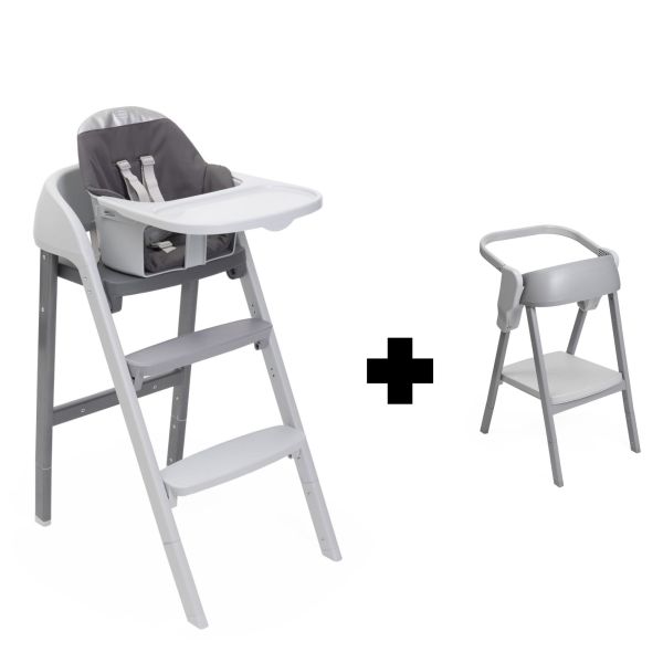 Chaise haute Crescendo Up steel cloud re_lux + Kit tour d'observation Crescendo Up grey