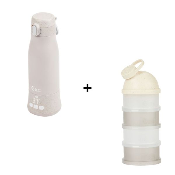 Pack chauffe biberon nomade Moov and Feed Beige + boîte doseuse Babydose