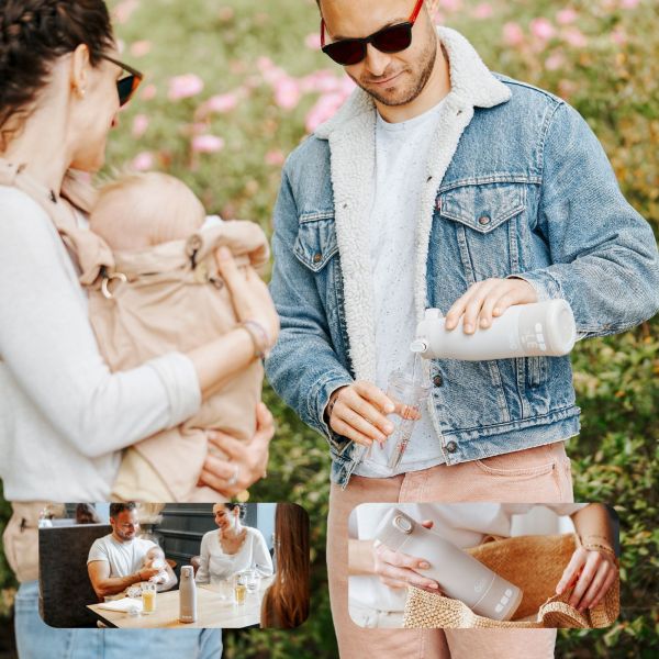 Pack chauffe biberon nomade Moov and Feed Beige + boîte doseuse Babydose