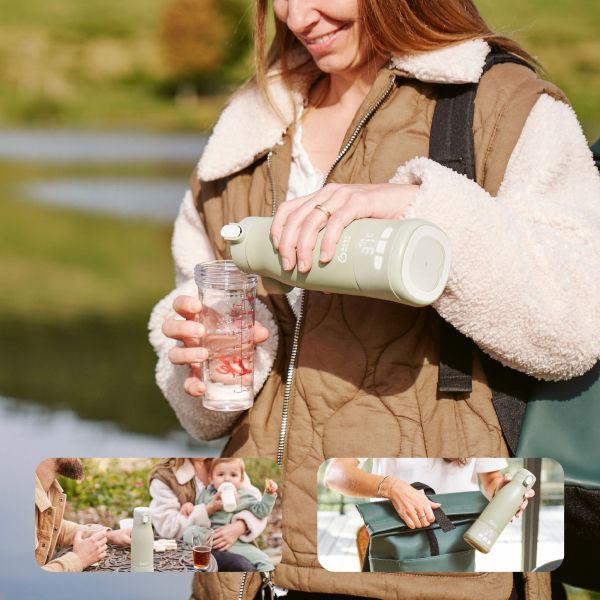 Pack chauffe biberon nomade Moov and Feed Vert Sauge + boîte doseuse Babydose