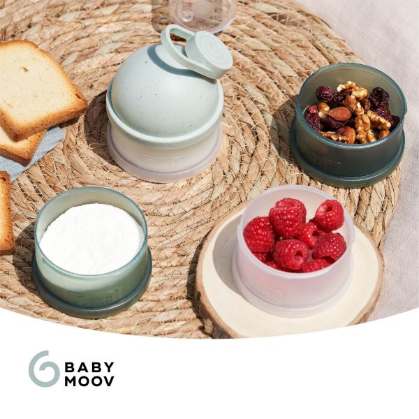 Pack chauffe biberon nomade Moov and Feed Vert Sauge + boîte doseuse Babydose