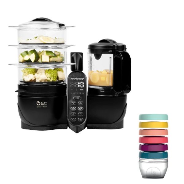 Pack robot cuiseur multifonctions Nutribaby+ XL Mineral Black et 6 babybols 180 ml