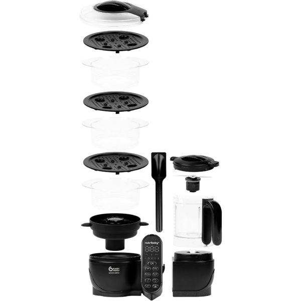 Pack robot cuiseur multifonctions Nutribaby+ XL Mineral Black et 6 babybols 180 ml
