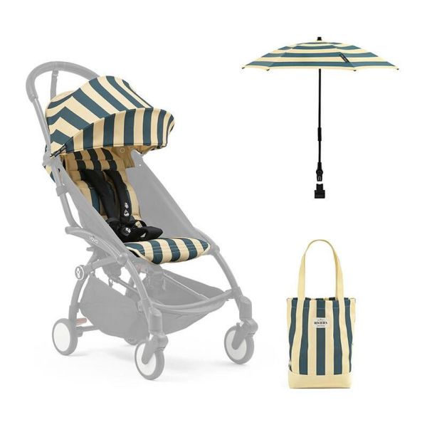 Kit d'été poussette YOYO 3 avec ombrelle, assise pack 6+ et sac tote bag Monaco - Edition limitée Riviera
