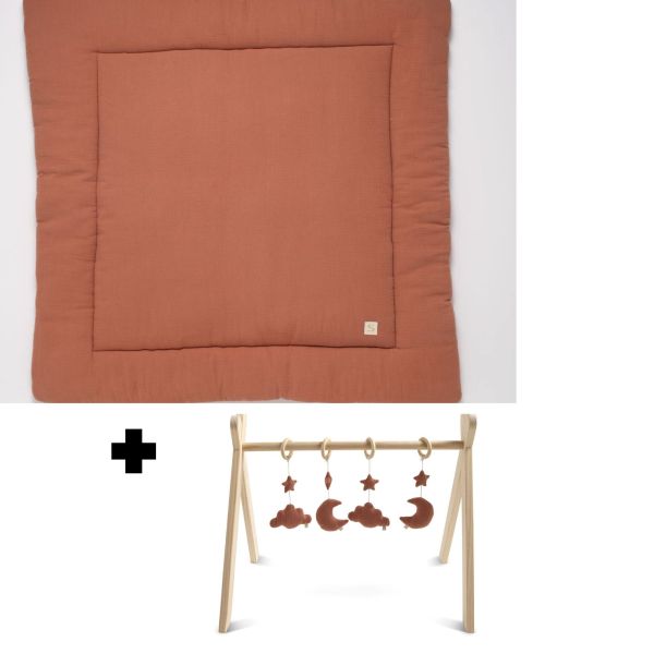 Tapis de parc et arche d'éveil avec jouets uni Terracotta