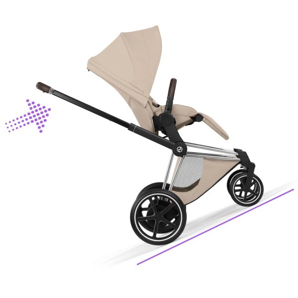Poussette électrique e-Priam 3 Cozy Beige châssis Chrome