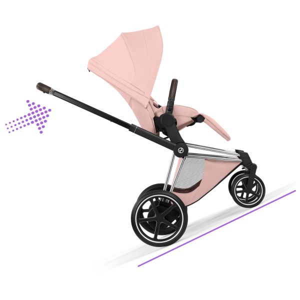 Poussette électrique e-Priam 3 Peach Pink châssis Chrome