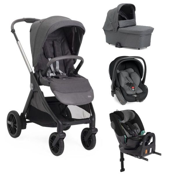 Poussette Trio Bellagio 2 + First Seat Recline + Nacelle Flexi + Fullseat 360 avec base Black Satin