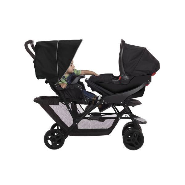 Poussette duo Stadium double Black grey + 2 sièges auto SnugEssentials Midnight