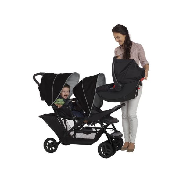 Poussette duo Stadium double Black grey + 2 sièges auto SnugEssentials Midnight