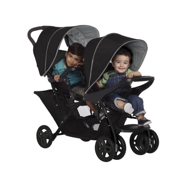 Poussette duo Stadium double Black grey + 2 sièges auto SnugEssentials Midnight