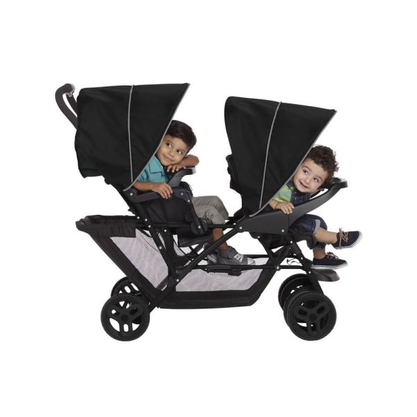 Poussette duo Stadium double Black grey + 2 sièges auto SnugEssentials Midnight