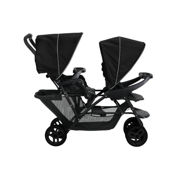 Poussette duo Stadium double Black grey + 2 sièges auto SnugEssentials Midnight