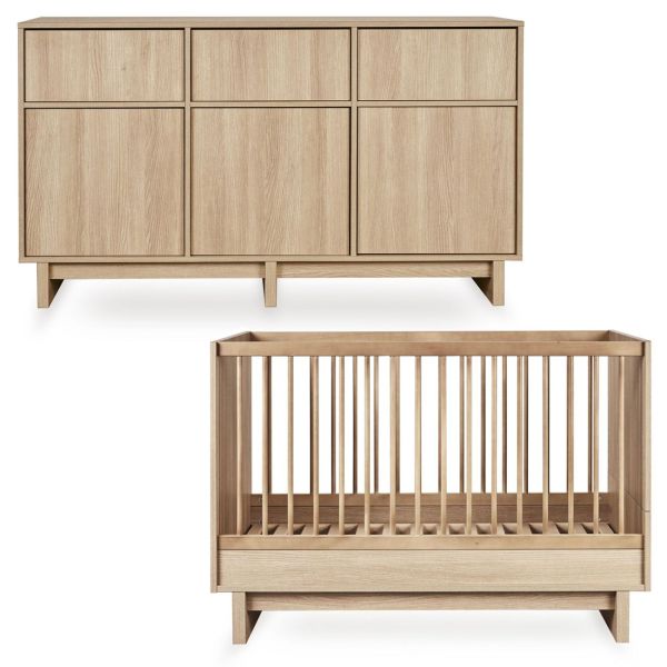 Chambre duo Kyo lit bébé évolutif 70 x 120 cm + commode XL - Honey Ash