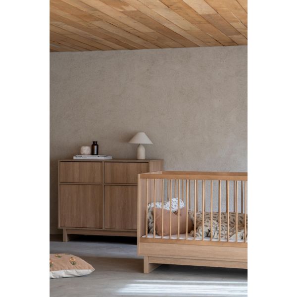 Chambre duo Kyo lit bébé évolutif 70 x 120 cm + commode XL - Honey Ash