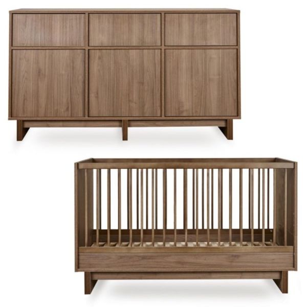 Chambre duo Kyo lit bébé évolutif 70 x 140 cm + commode XL - Walnut