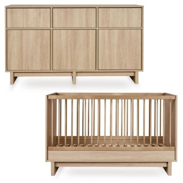 Chambre duo Kyo lit bébé évolutif 70 x 140 cm + commode XL - Honey Ash