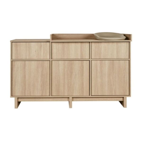 Chambre duo Kyo lit bébé évolutif 70 x 140 cm + commode XL avec plan à langer - Honey Ash