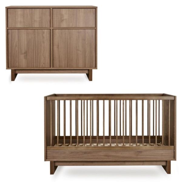 Chambre duo Kyo lit bébé évolutif 70 x 140 cm + commode - Walnut