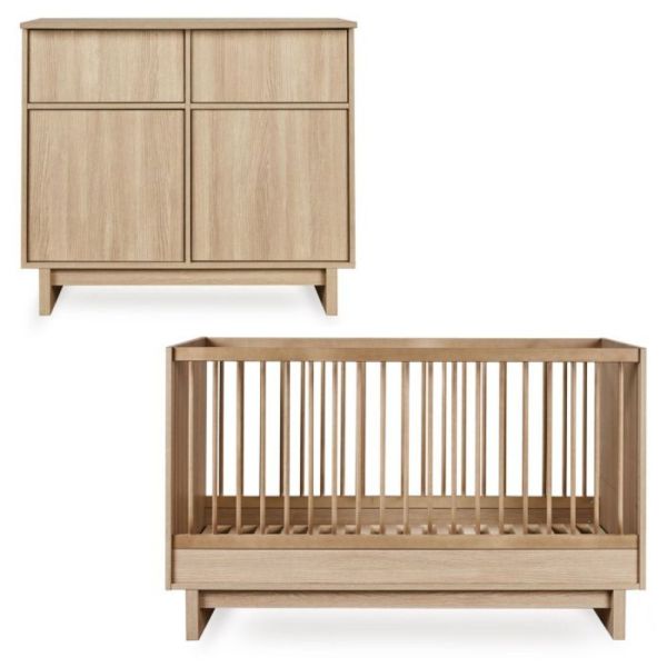 Chambre duo Kyo lit bébé évolutif 70 x 140 cm + commode - Honey Ash